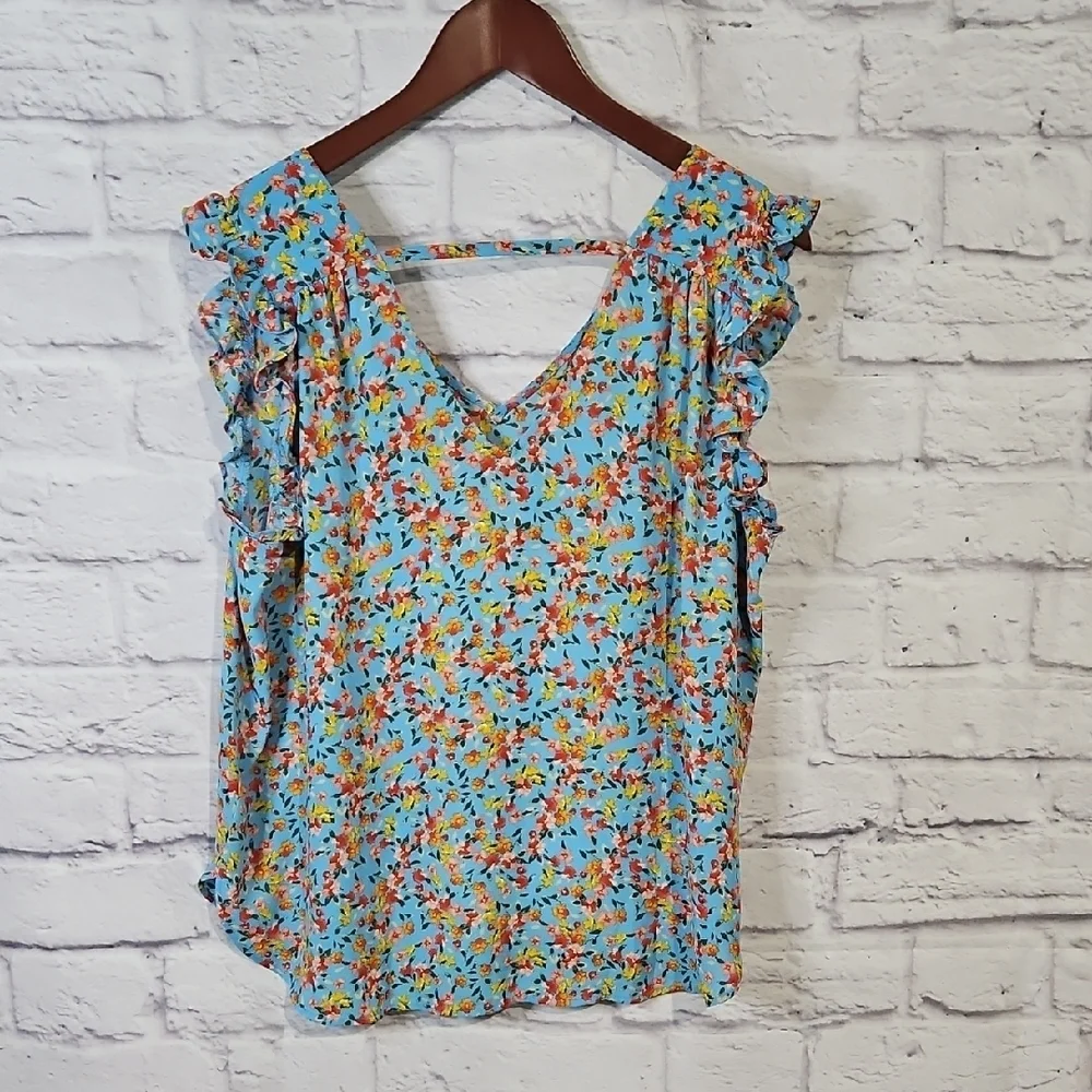 LOFT Multicolor Floral Ruffle Sleeve Blouse - Picture 6 of 7